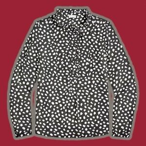 J. Crew Factory Black & White Speckled ‘Printed Long-Sleeve Top With Ruffles’ 4